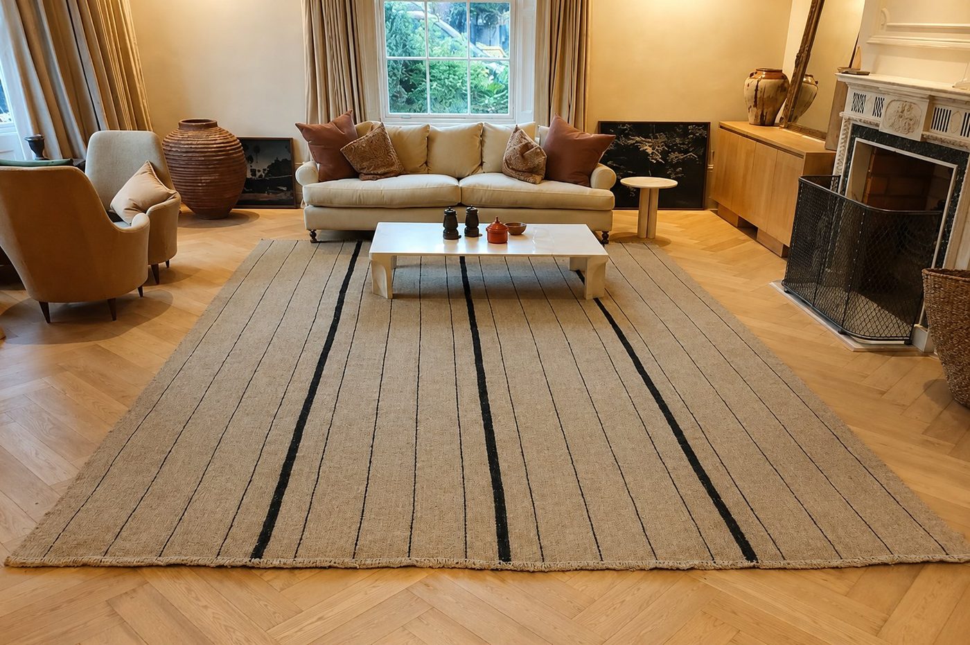 Cream, bold border stripe
