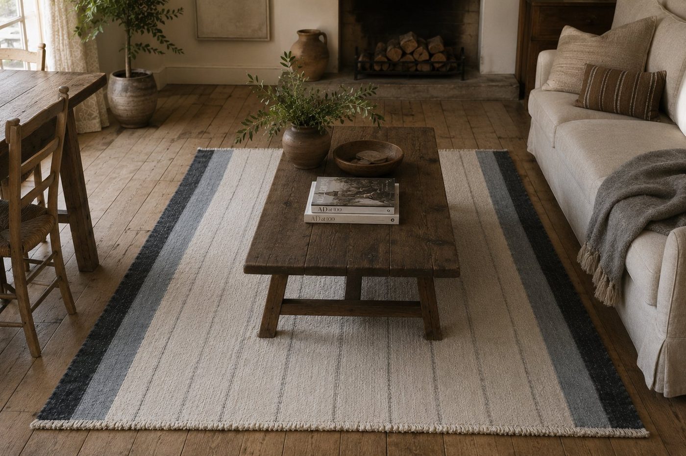 Cream & grey, border stripe