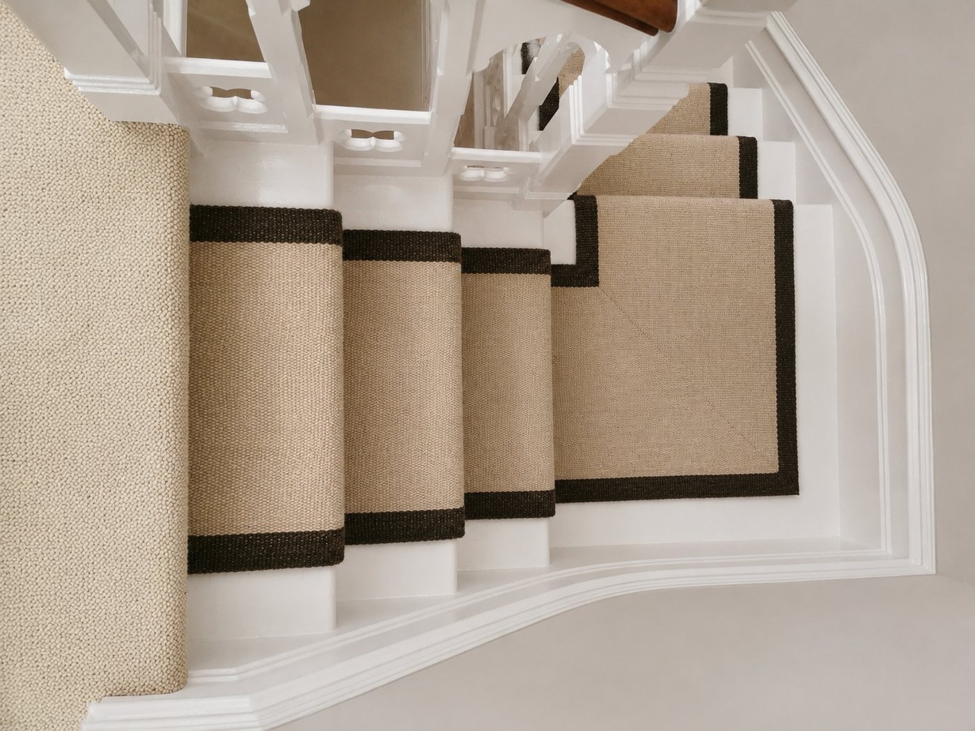 Ecru with broad black border handwoven goat hair stair runner