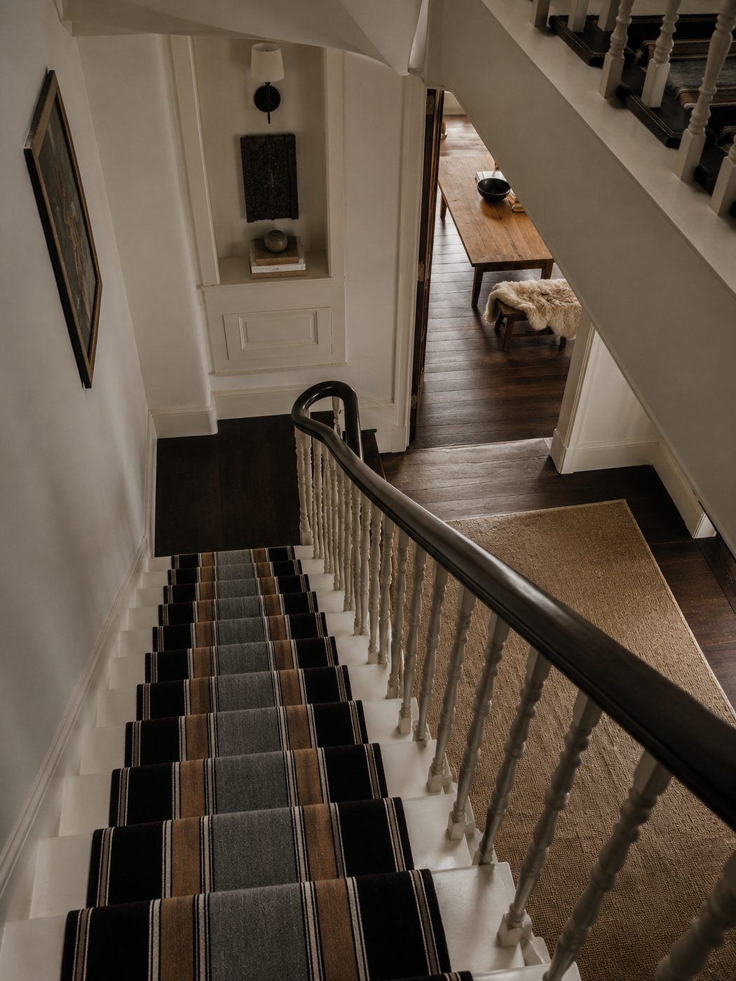 Black, brown & cream fine stripe