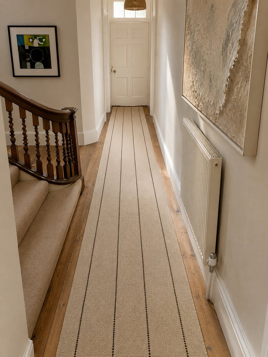 Ecru with dotted pinstripe handwoven goat hair hallway runner