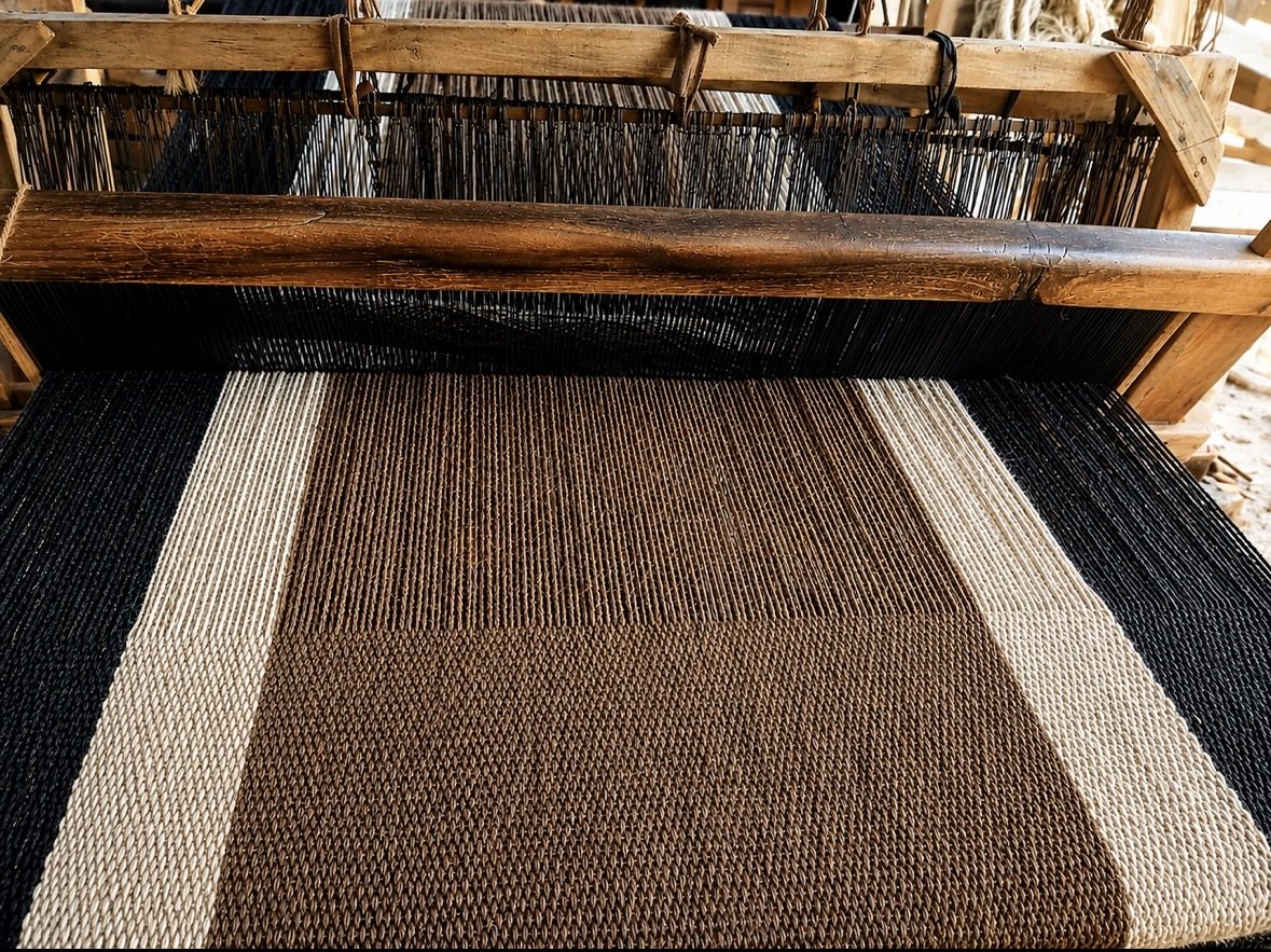 Rug being woven on a traditional loom, Black Sea technique
